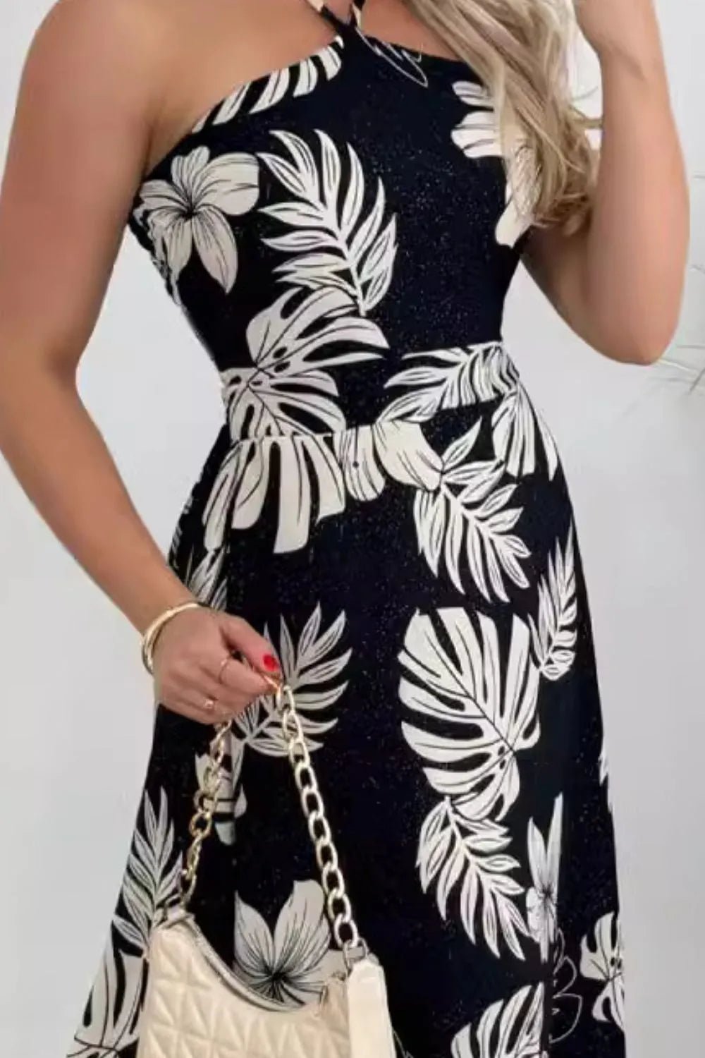 Smocked Printed Halter Neck Dress - JUST - JEN BOUTIQUE
