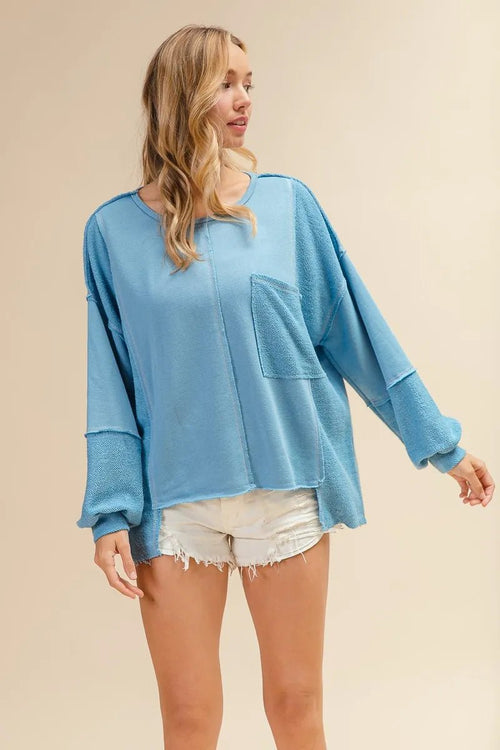 BiBi Oversized Pocket Front Sweatshirt - JUST - JEN BOUTIQUE