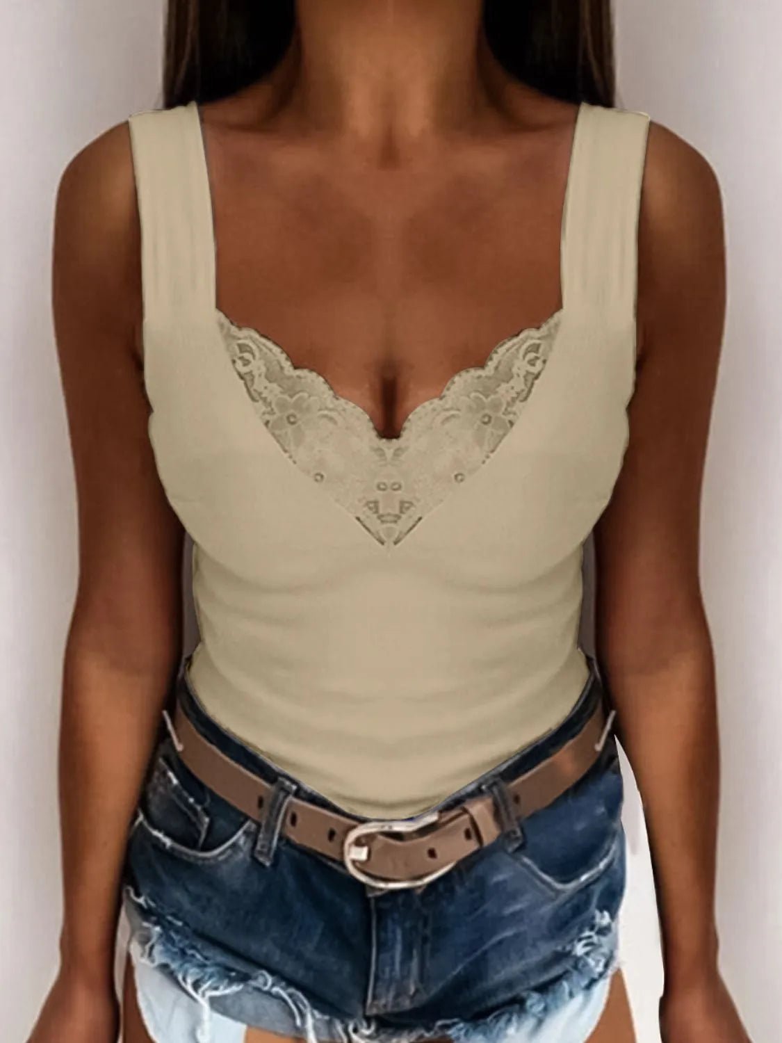 Full Size Lace Detail V - Neck Tank Plus Size - JUST - JEN BOUTIQUE