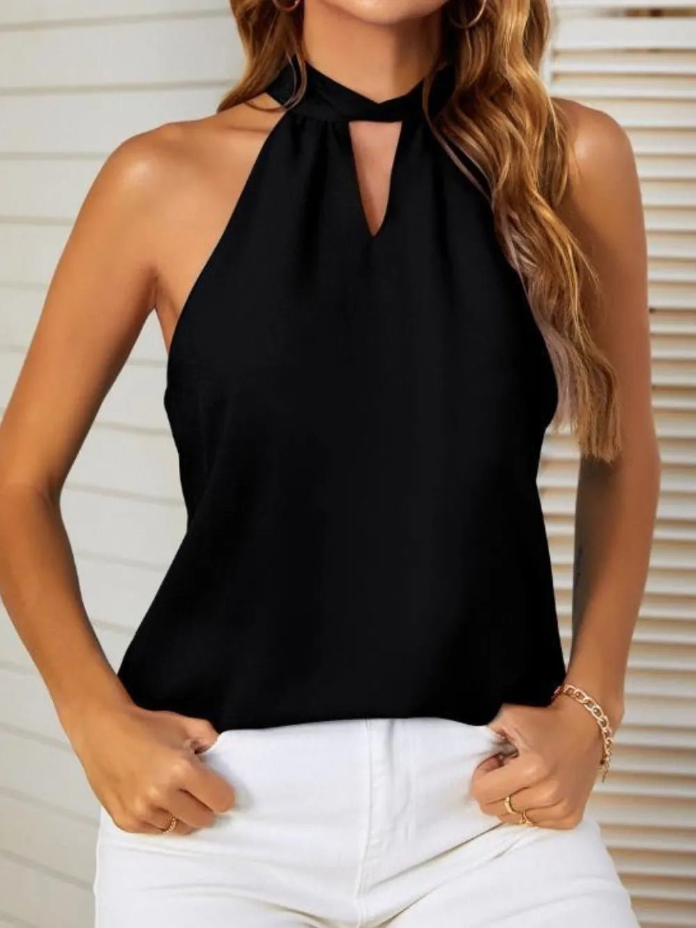 Mandy Cutout Grecian Neck Tank - JUST - JEN BOUTIQUE