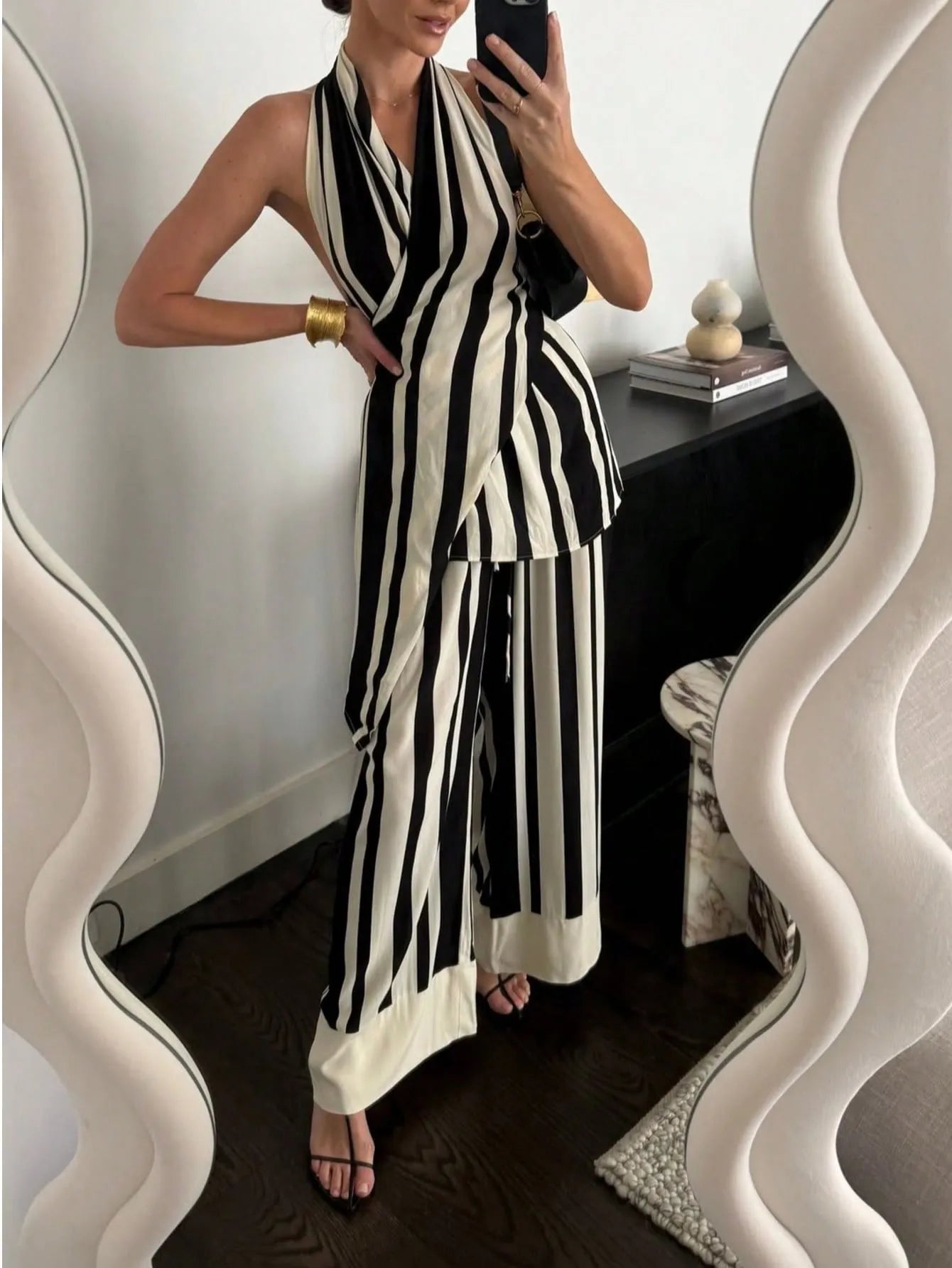Striped Halter Neck Top and Pants Two - Piece Set - JUST - JEN BOUTIQUE