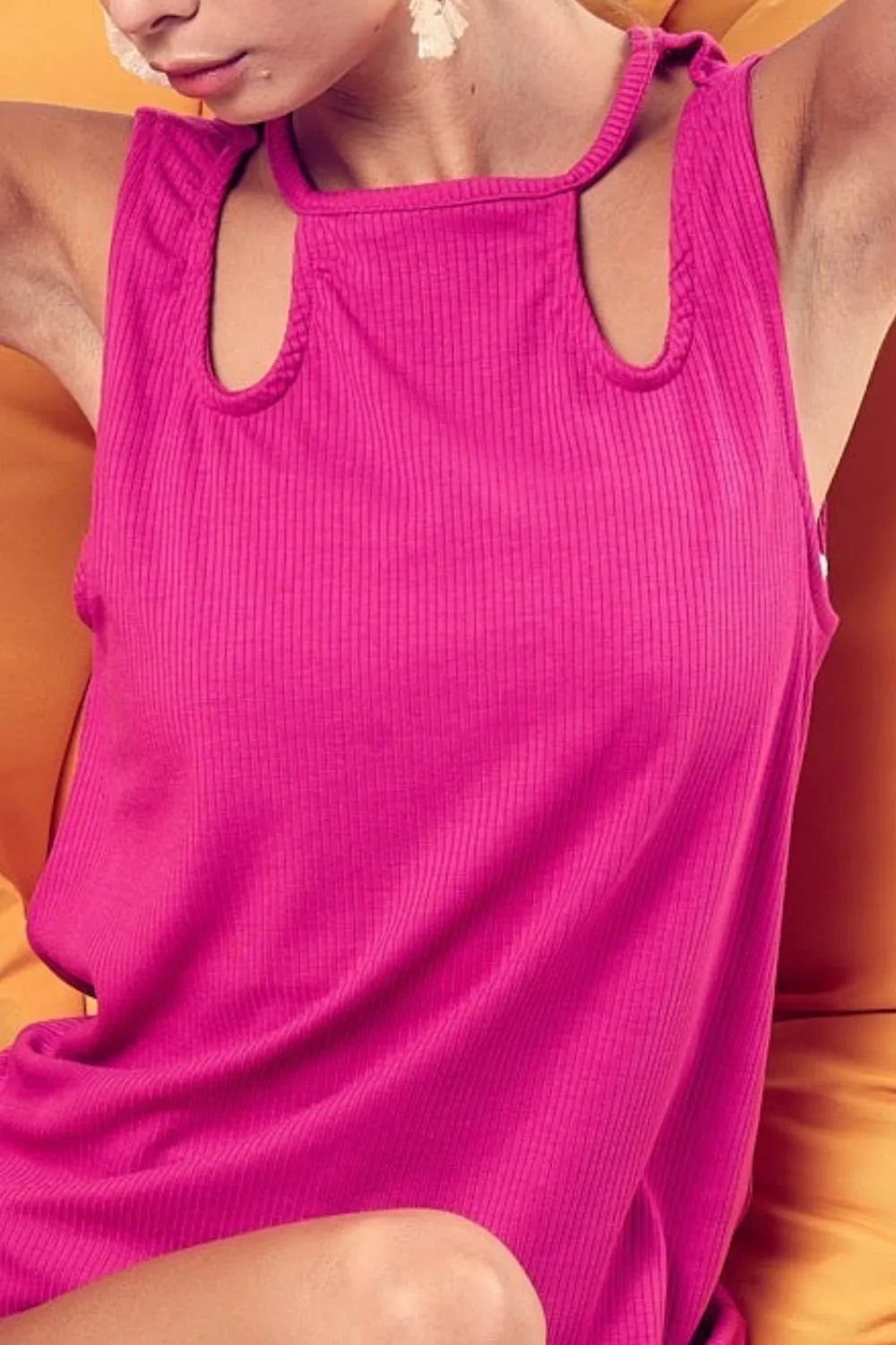 BiBi Rib Knit Shoulder Cut Out Detaied Top - JUST - JEN BOUTIQUE