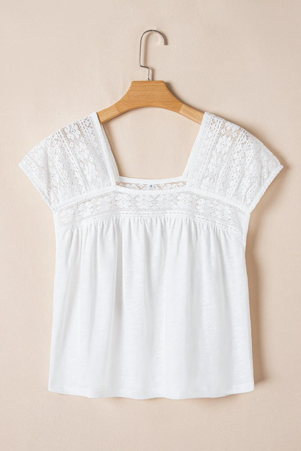 Hollowed Lace Patchwork Square Neck Short Sleeve Blouse - JUST - JEN BOUTIQUE