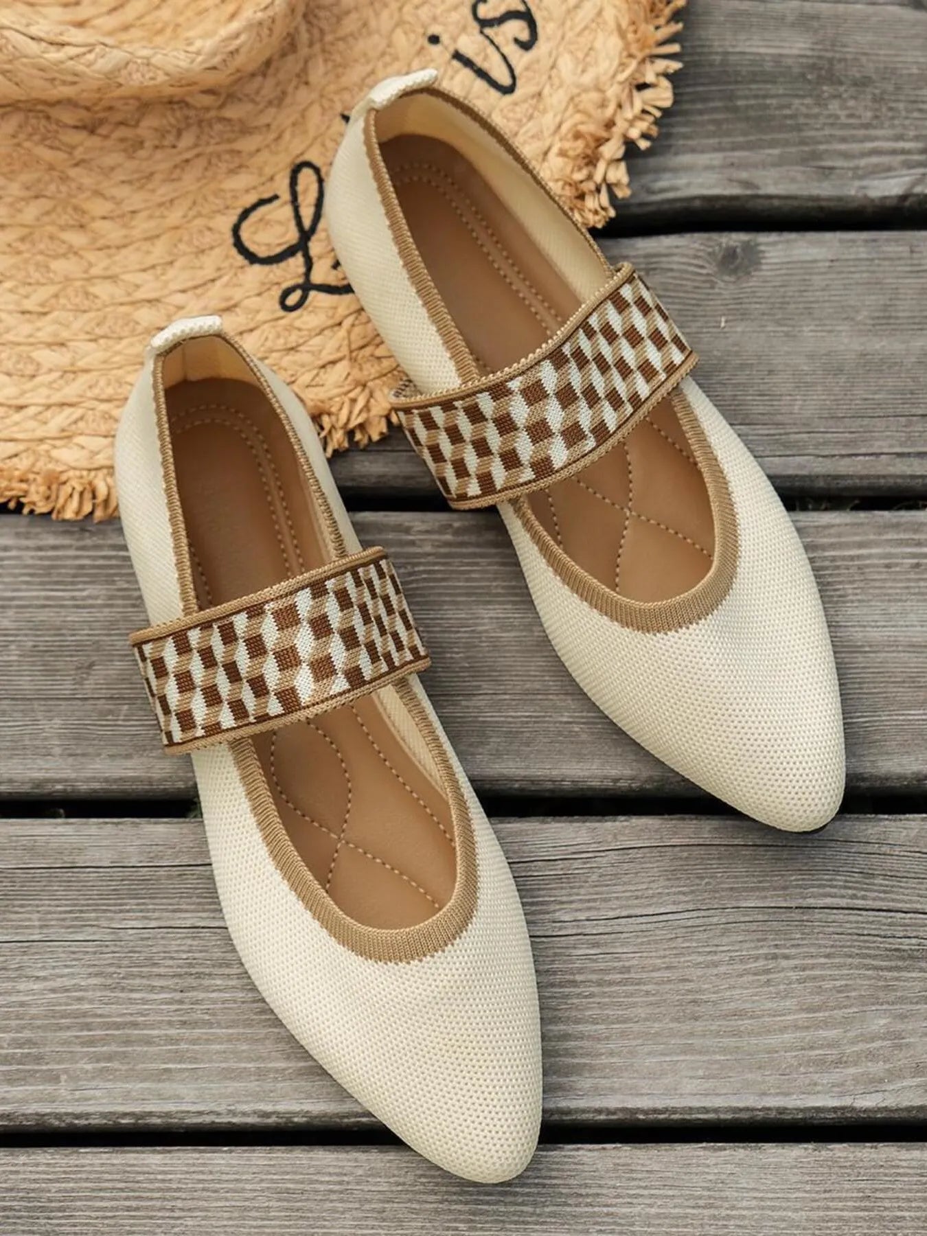 Point Toe Flats Mesh Gingham Strap Loafers - JUST - JEN BOUTIQUE