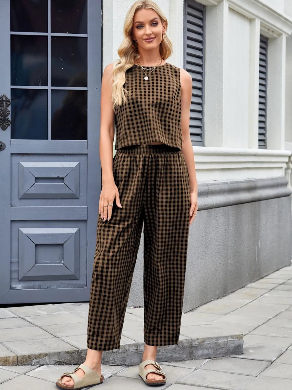 Plaid Sleeveless Top and Pants Set - JUST - JEN BOUTIQUE