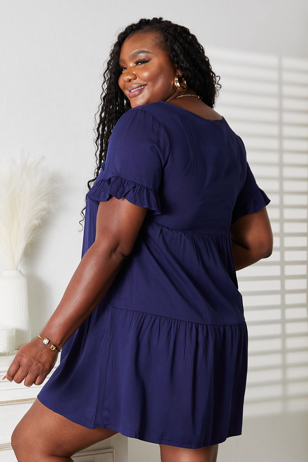 Mandy V - Neck Flounce Sleeve Tiered Dress - JUST - JEN BOUTIQUE