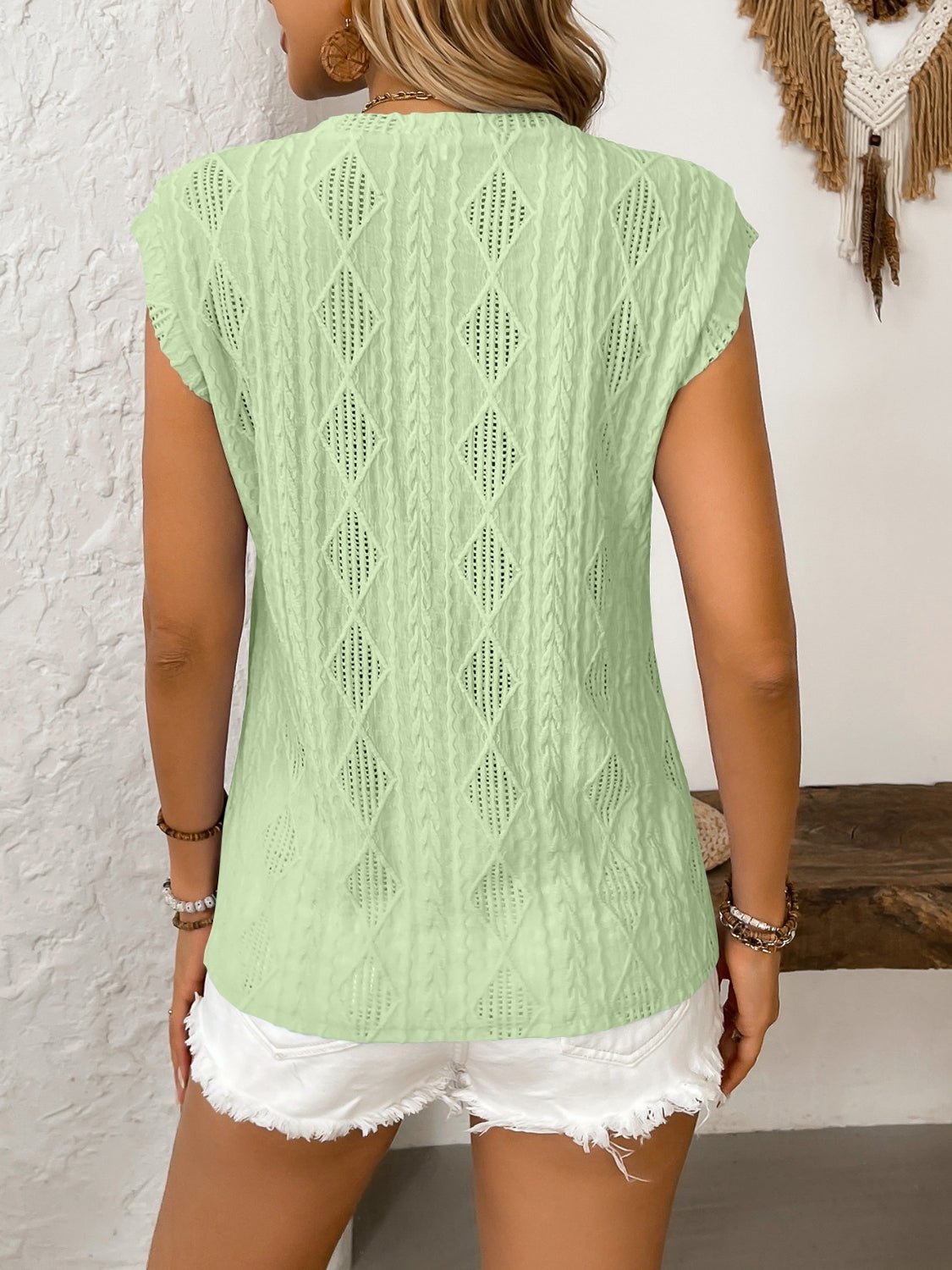 Eyelet Round Neck Cap Sleeve Top - JUST - JEN BOUTIQUE