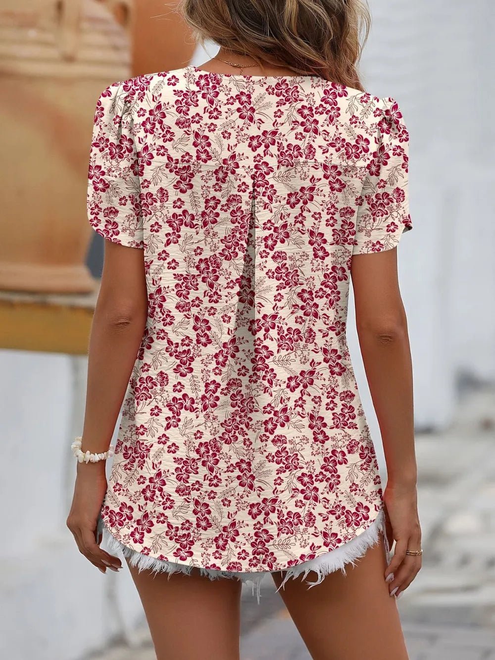 Mandy Ruche V - Neck Petal Sleeve Top - JUST - JEN BOUTIQUE