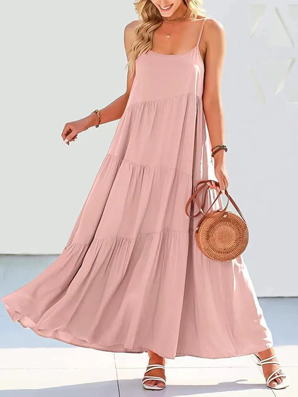Full Size Ruched Tiered Spaghetti Strap Dress - JUST - JEN BOUTIQUE