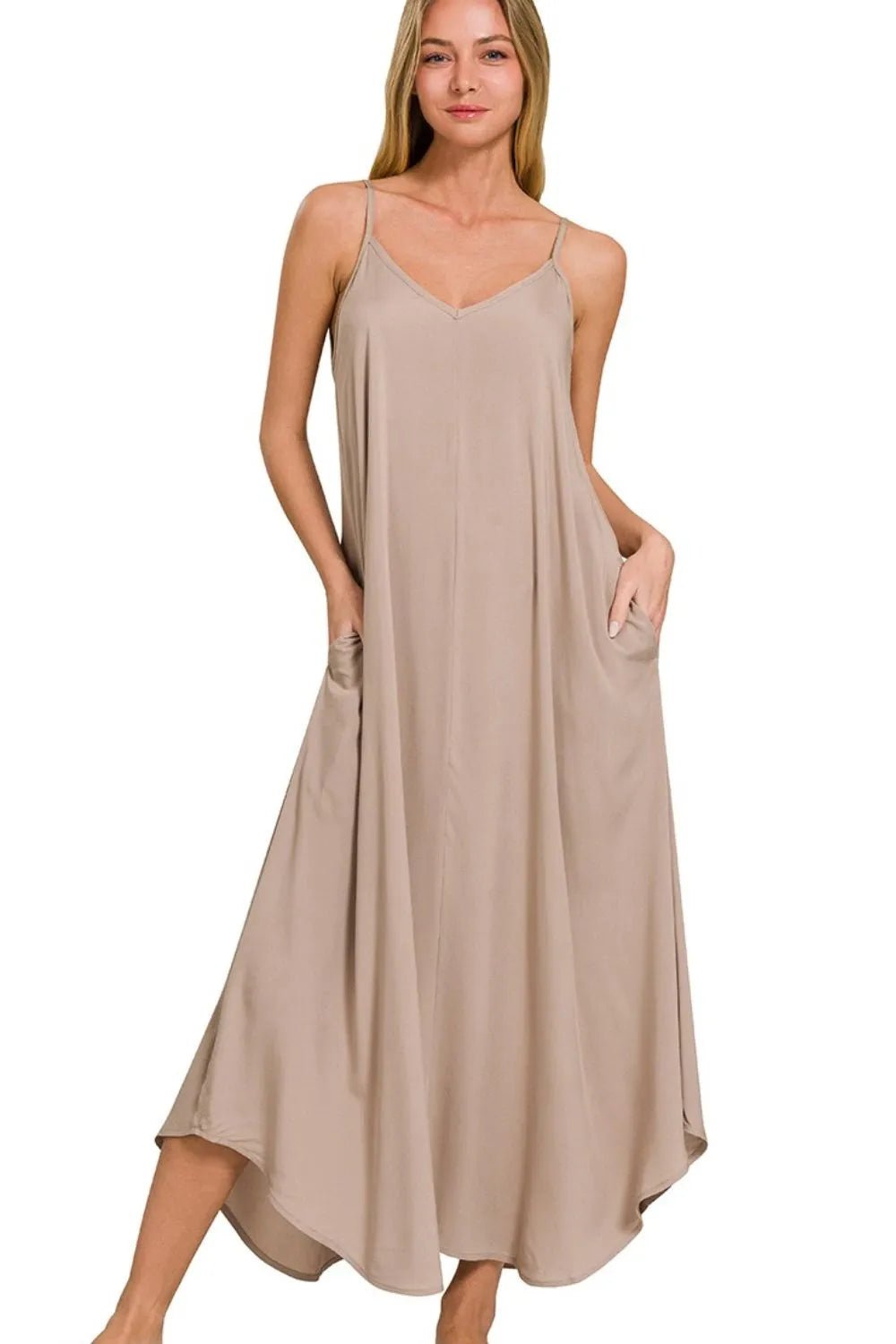 Zenana Woven Arc Hem Cami Dress With Flowy Pockets - JUST - JEN BOUTIQUE