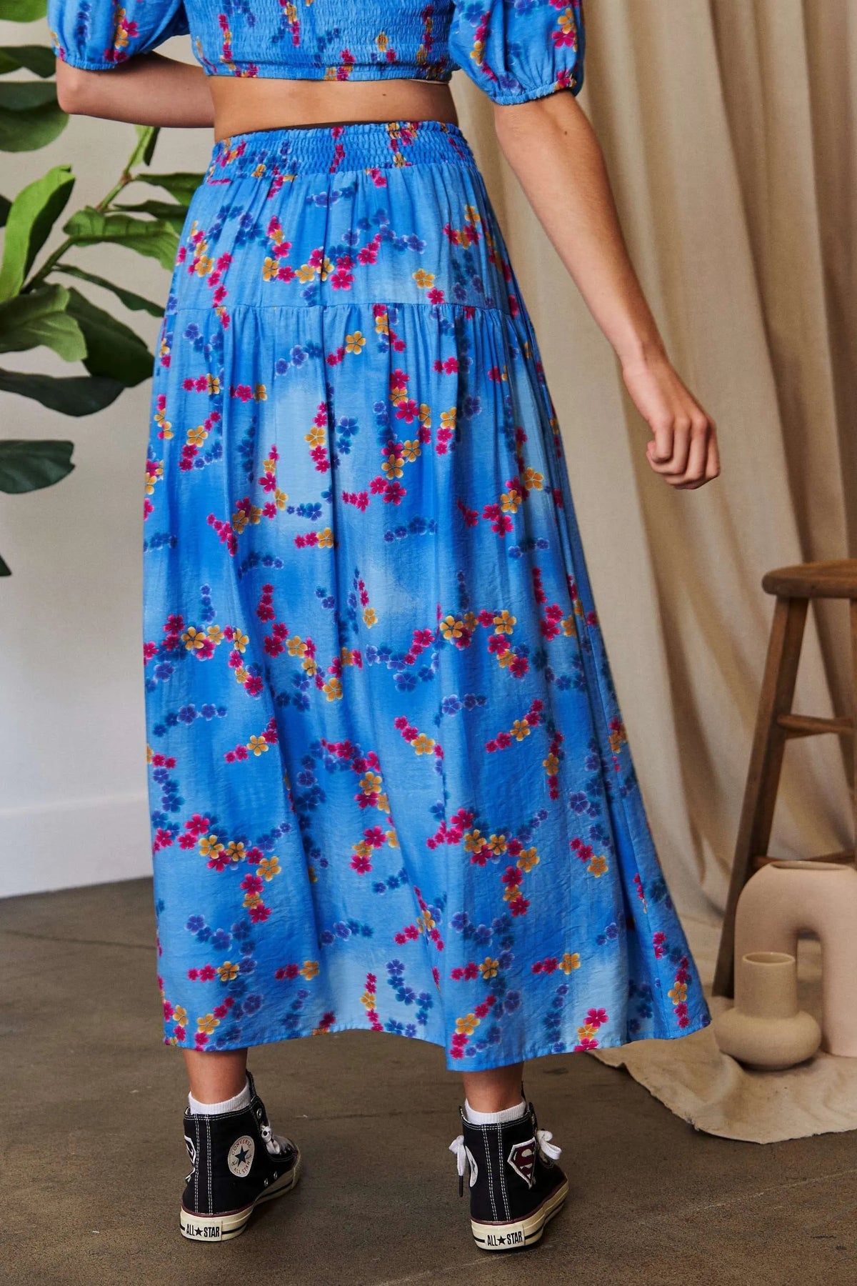 Davi & Dani Printed Smocking Waistband Ruffled Maxi Skirt - JUST - JEN BOUTIQUE