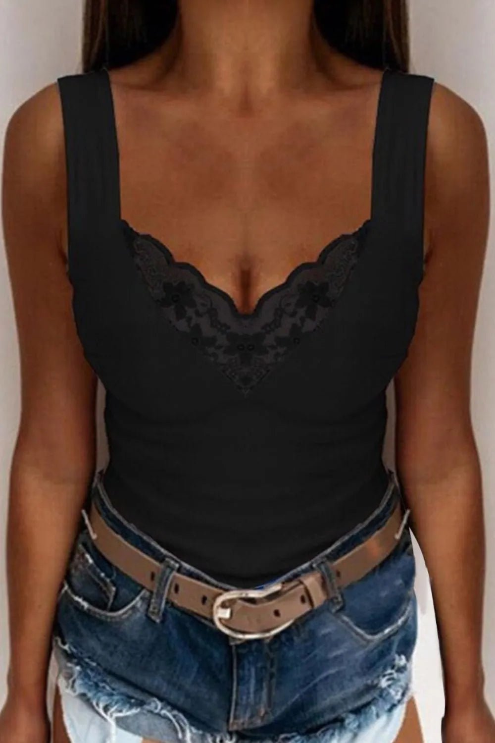Full Size Lace Detail V - Neck Tank Plus Size - JUST - JEN BOUTIQUE