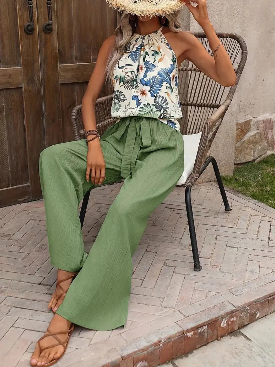 Printed Tank Top and Wide Leg Pants Set - JUST - JEN BOUTIQUE