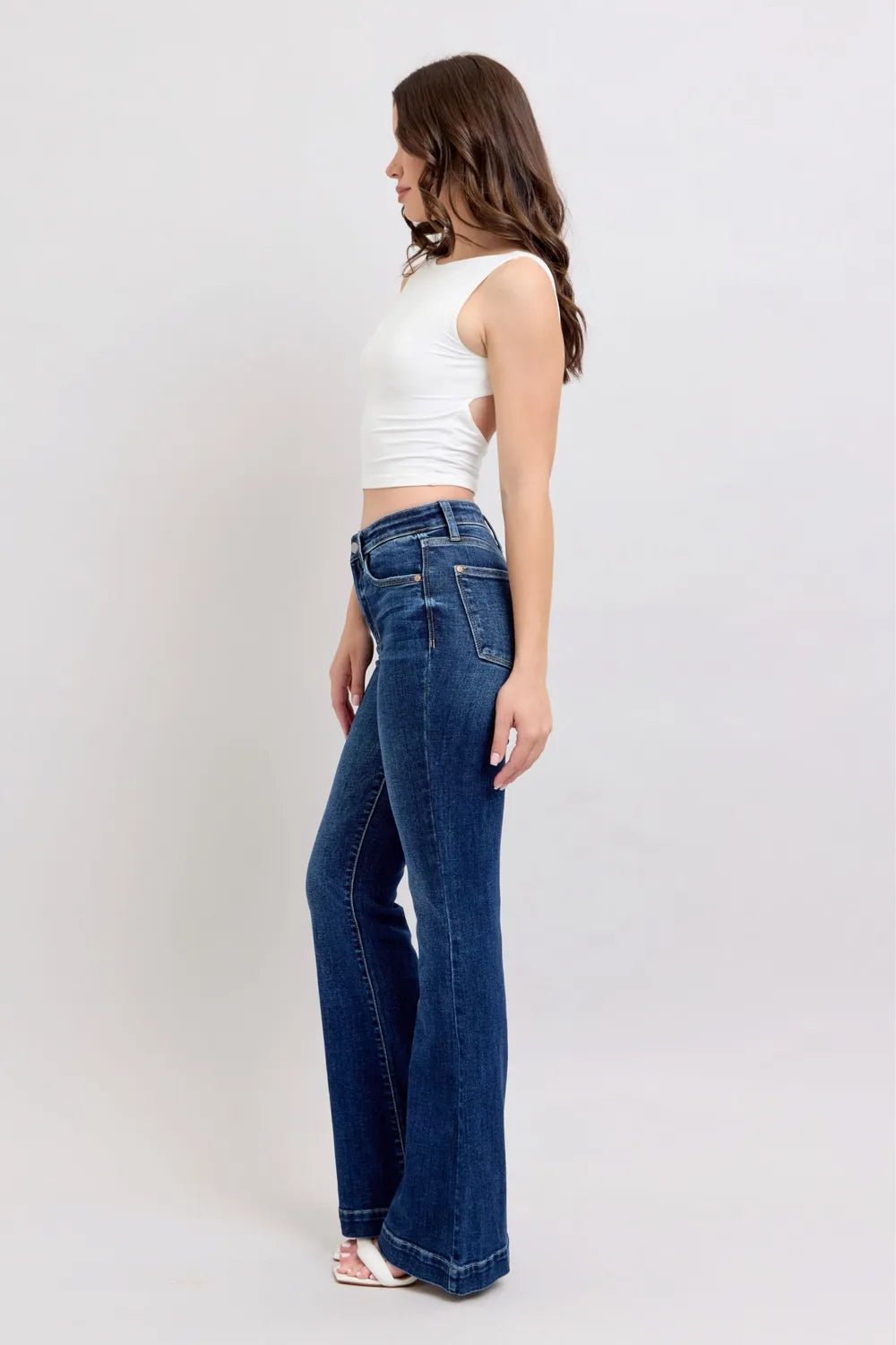 Judy Blue Full Size High Rise Flare Jeans with Pockets Plus Size - JUST - JEN BOUTIQUE