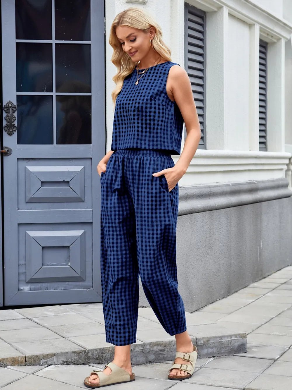 Plaid Sleeveless Top and Pants Set - JUST - JEN BOUTIQUE