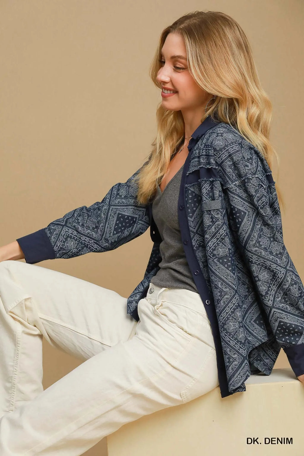 Umgee Paisley Print Denim Shirt Jacket - JUST - JEN BOUTIQUE