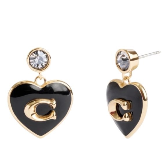 COACH Designer Signature Heart Crystal Drop Earrings