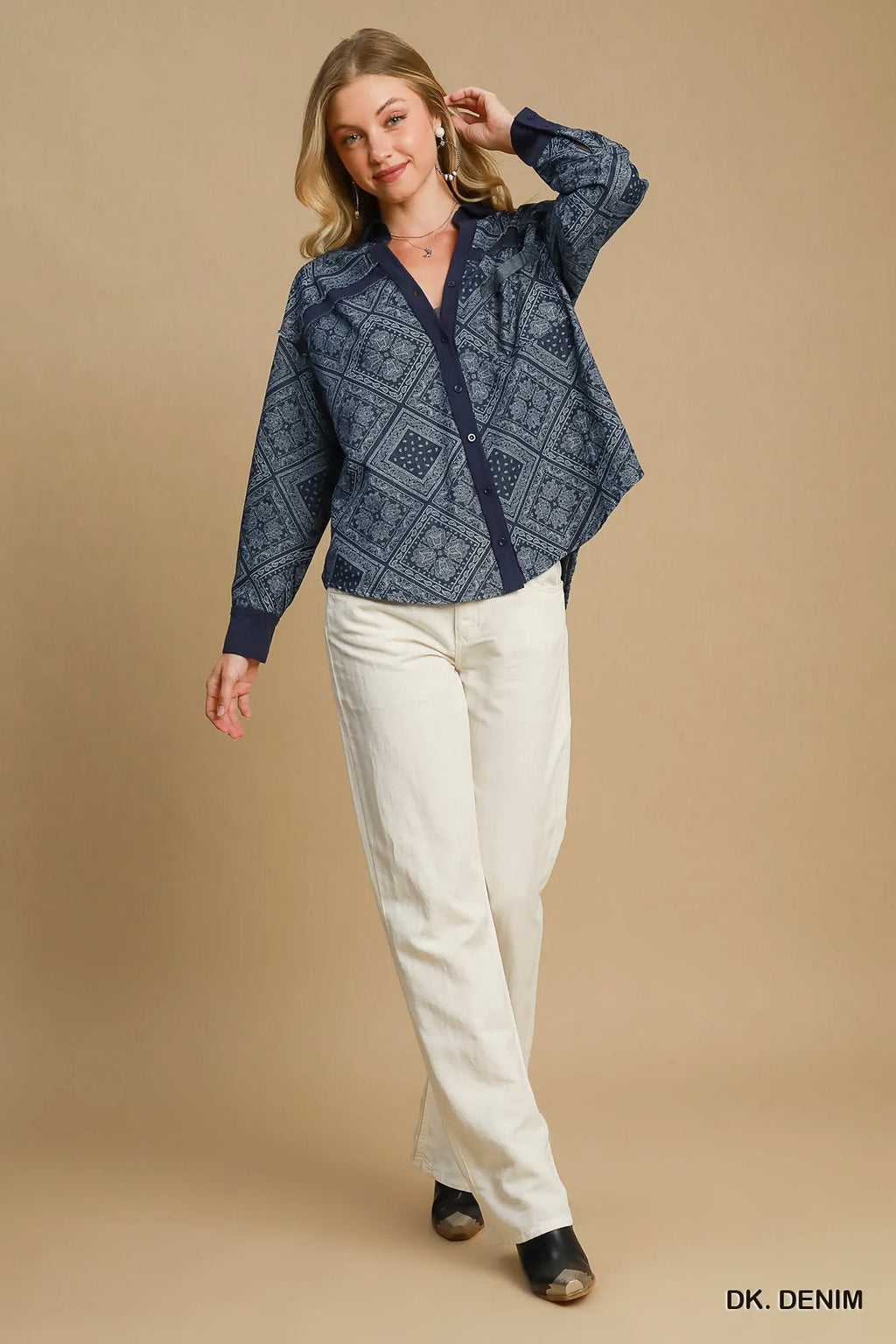 Umgee Paisley Print Denim Shirt Jacket - JUST - JEN BOUTIQUE