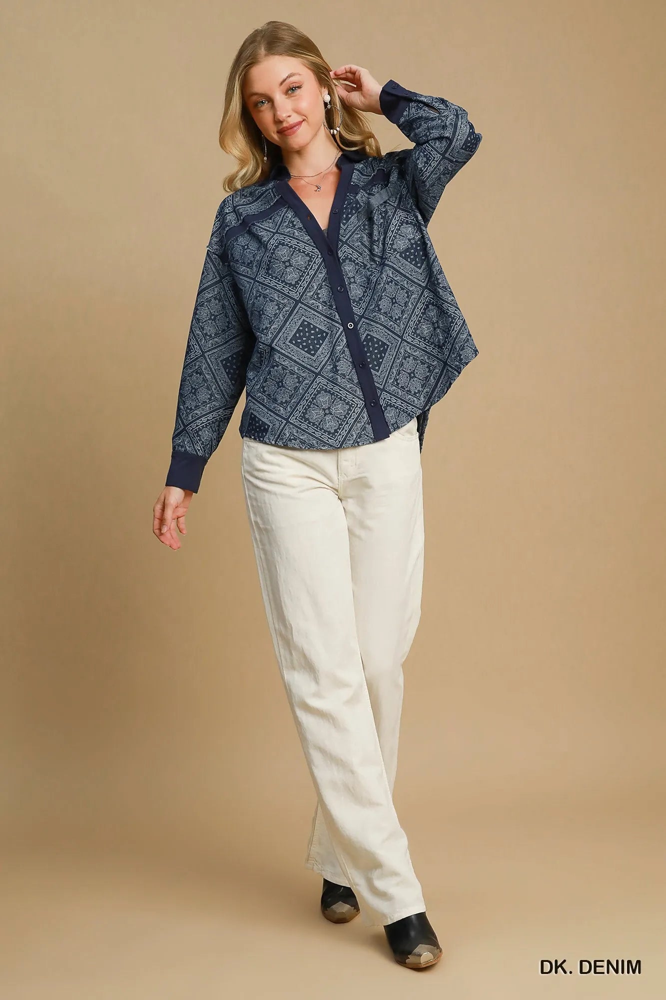 Umgee Paisley Print Denim Shirt Jacket - JUST - JEN BOUTIQUE