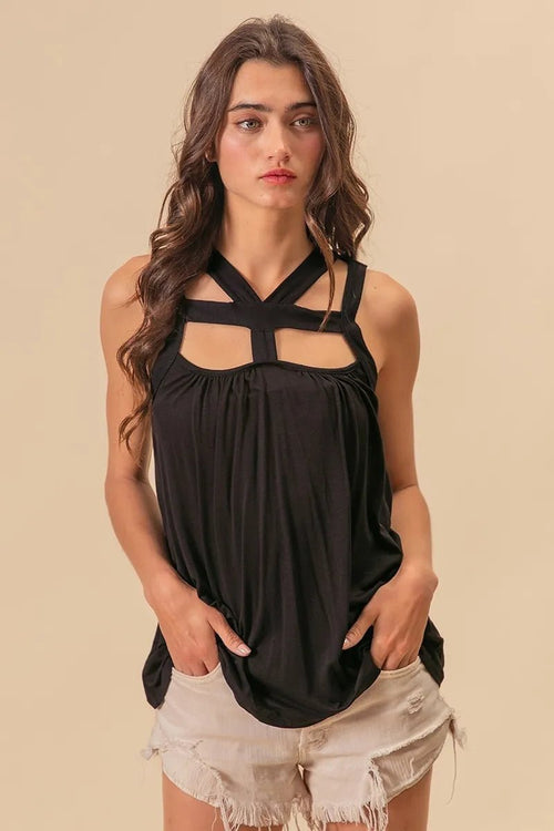 BiBi Rayon Span Jersey Cut Out with Straps Detailed - JUST - JEN BOUTIQUE
