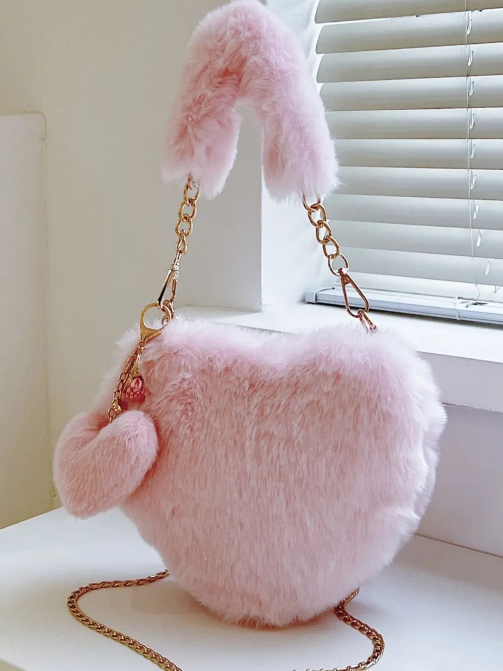 Heart Shape Faux Fur Handbag - JUST - JEN BOUTIQUE