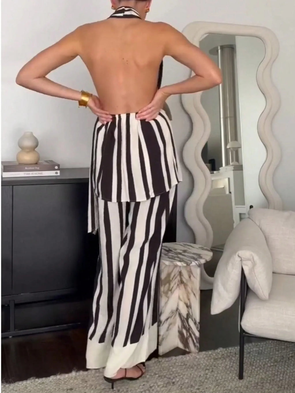 Striped Halter Neck Top and Pants Two - Piece Set - JUST - JEN BOUTIQUE