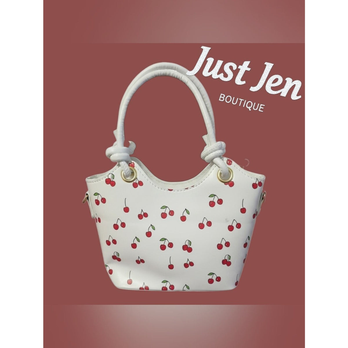 Cherry Print Faux Leather Crossbody Handbag Purse w/ Cherry Bag Charm