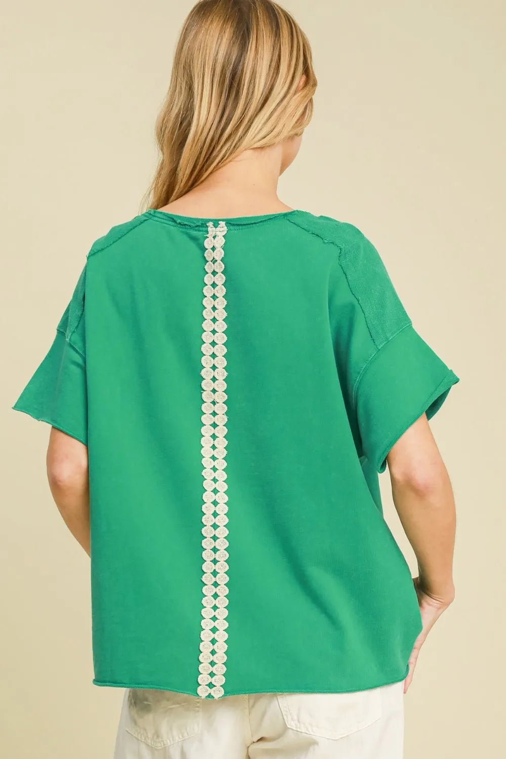 Umgee Full Size Mineral Wash T-Shirt with Lace Applique Plus Size - JUST - JEN BOUTIQUE