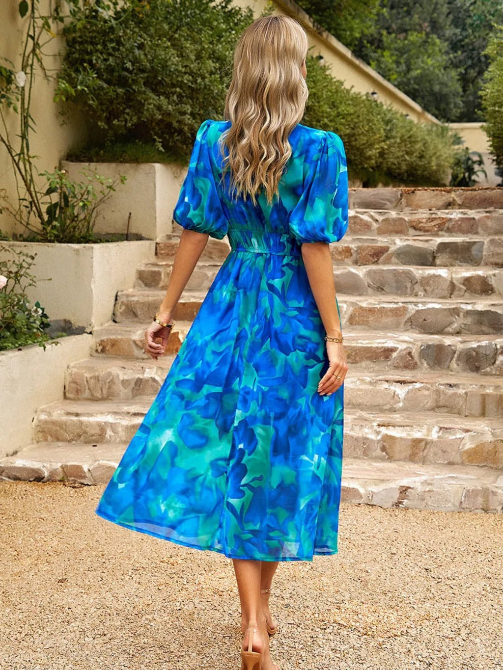 Printed Puff Sleeve Midi Dress - JUST - JEN BOUTIQUE