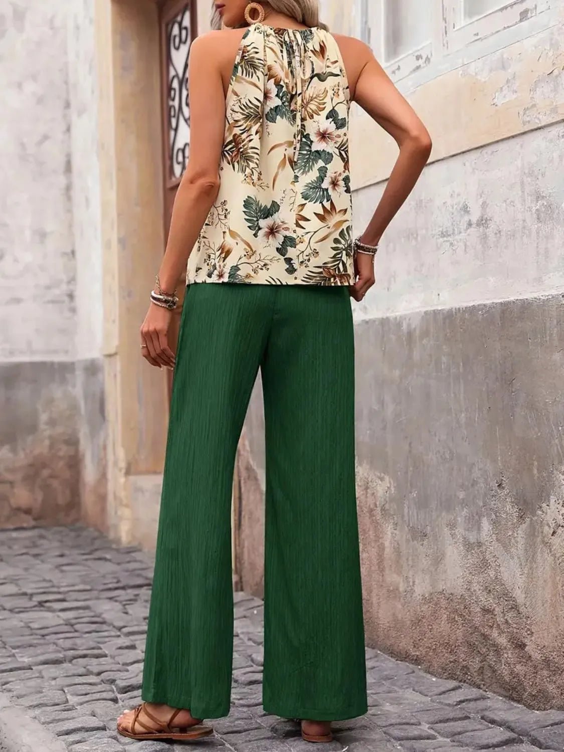 Printed Tank Top and Wide Leg Pants Set - JUST - JEN BOUTIQUE
