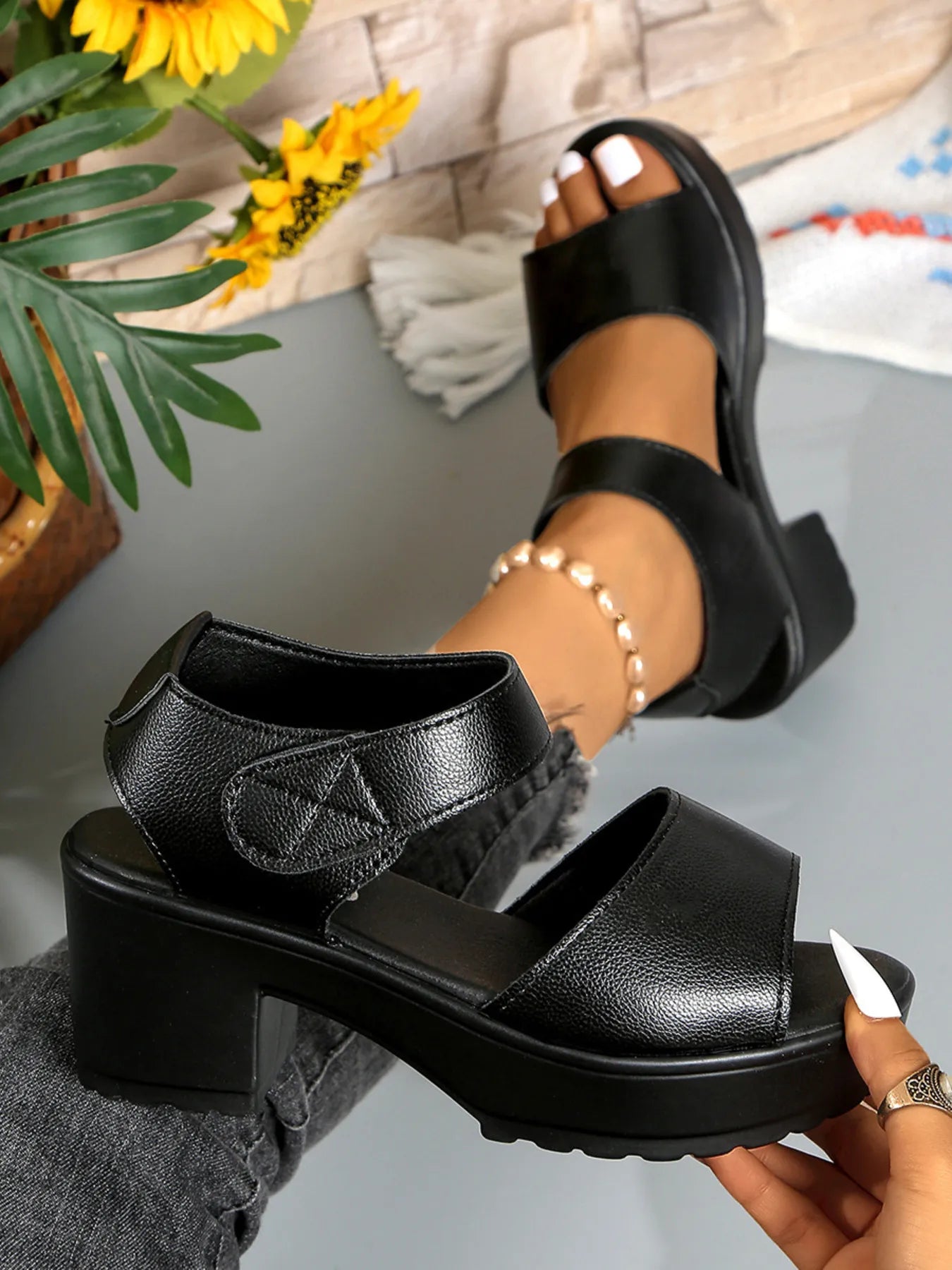 Platform Chunky Heel Sandals with Ankle Strap - JUST - JEN BOUTIQUE