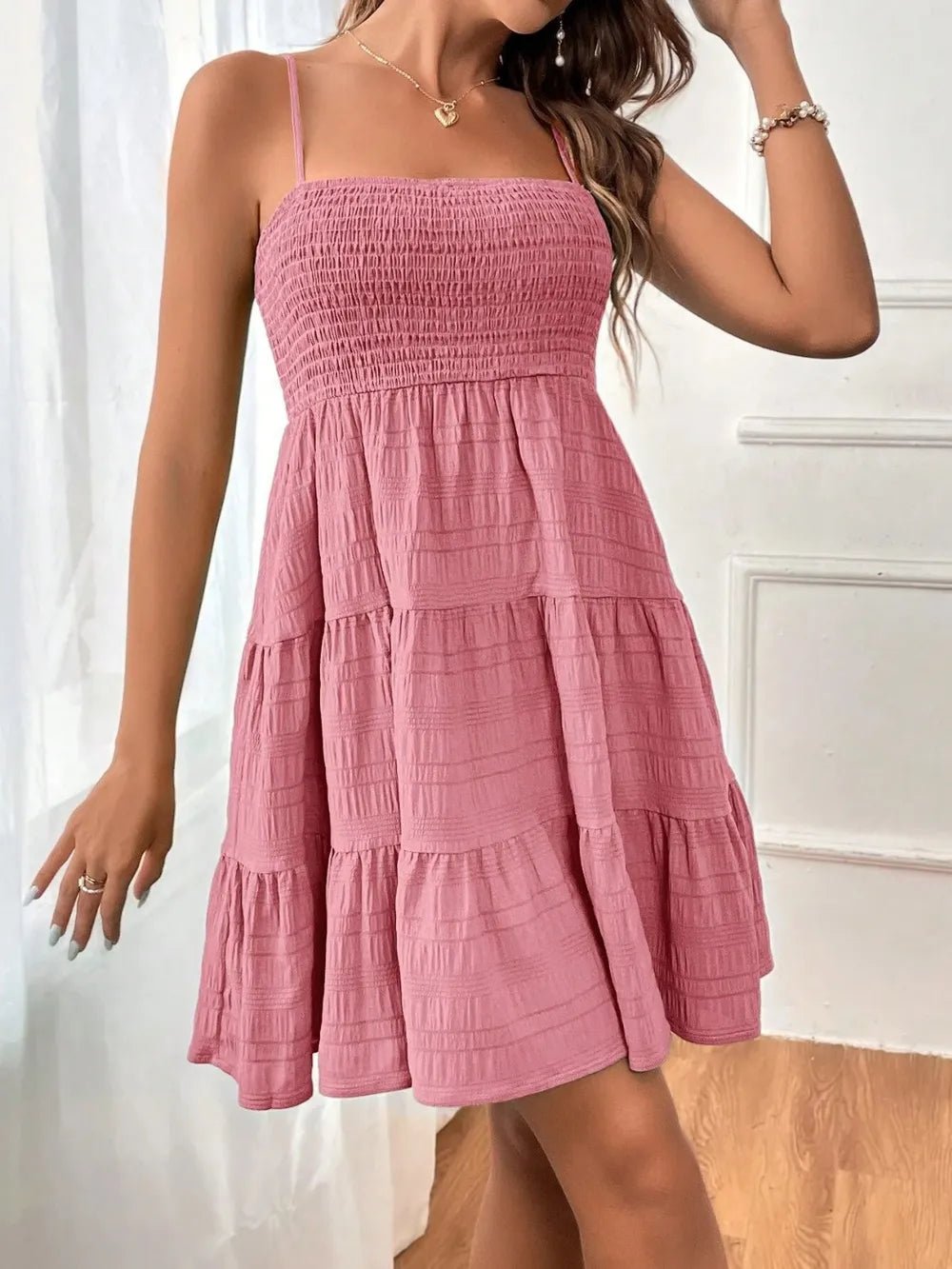 Tiered Smocked Square Neck Cami Dress - JUST - JEN BOUTIQUE