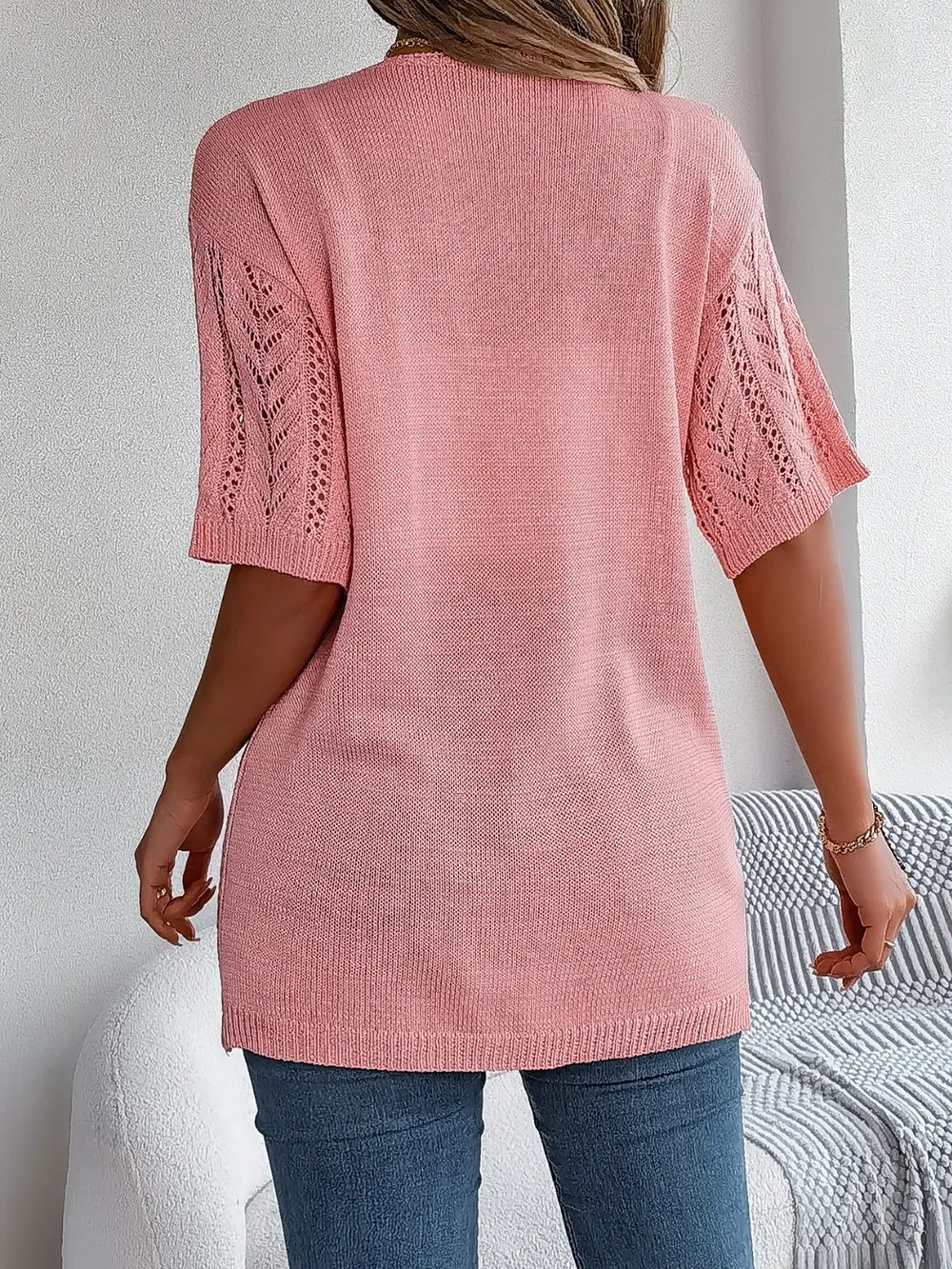 Openwork Open Front Half Sleeve Cardigan - JUST - JEN BOUTIQUE