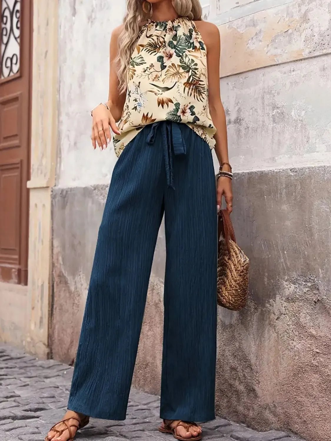 Printed Tank Top and Wide Leg Pants Set - JUST - JEN BOUTIQUE