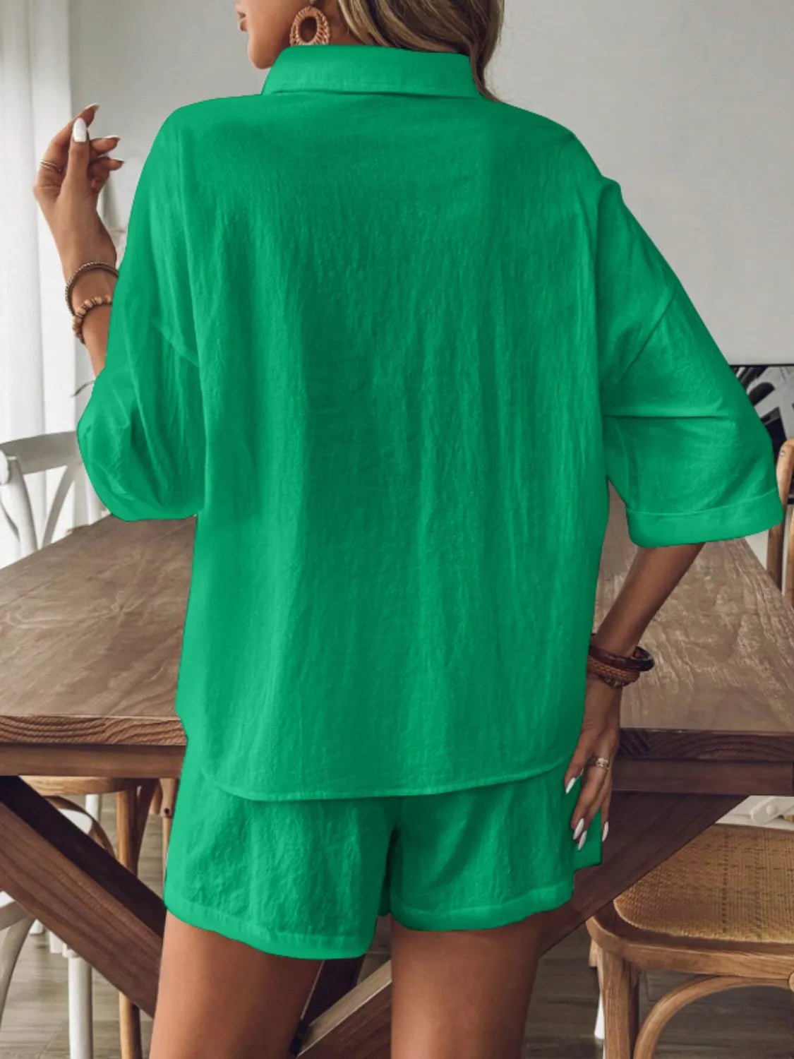 Collared Neck Half Sleeve Top and Shorts Set - JUST - JEN BOUTIQUE