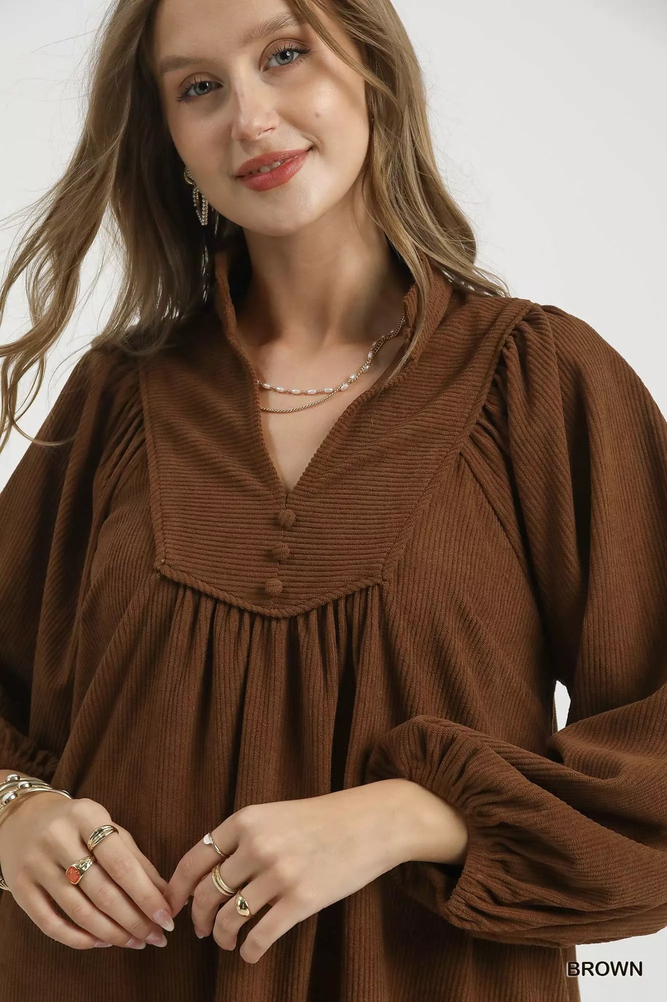 Umgee Bow Down Ruffled Bow Print Notched Blouse in Royal Blue