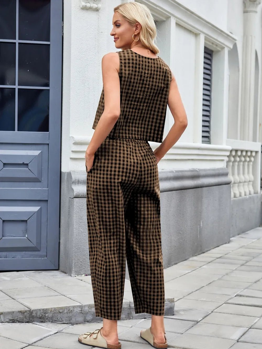 Plaid Sleeveless Top and Pants Set - JUST - JEN BOUTIQUE