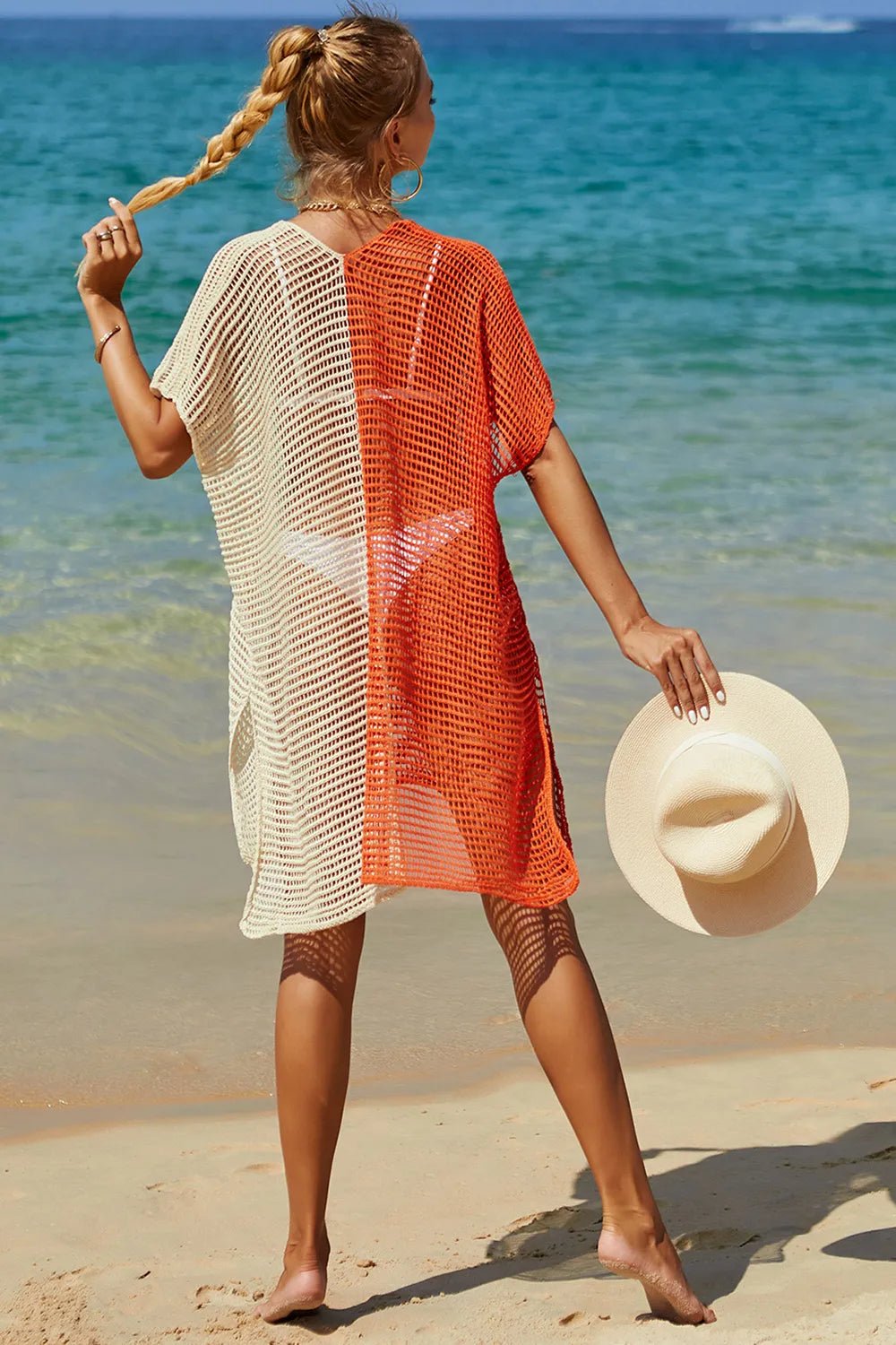 Angel Wings Openwork Contrast Slit Knit Cover Up - JUST - JEN BOUTIQUE