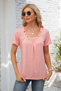 Decorative Button Scoop Neck T-Shirt - JUST - JEN BOUTIQUE