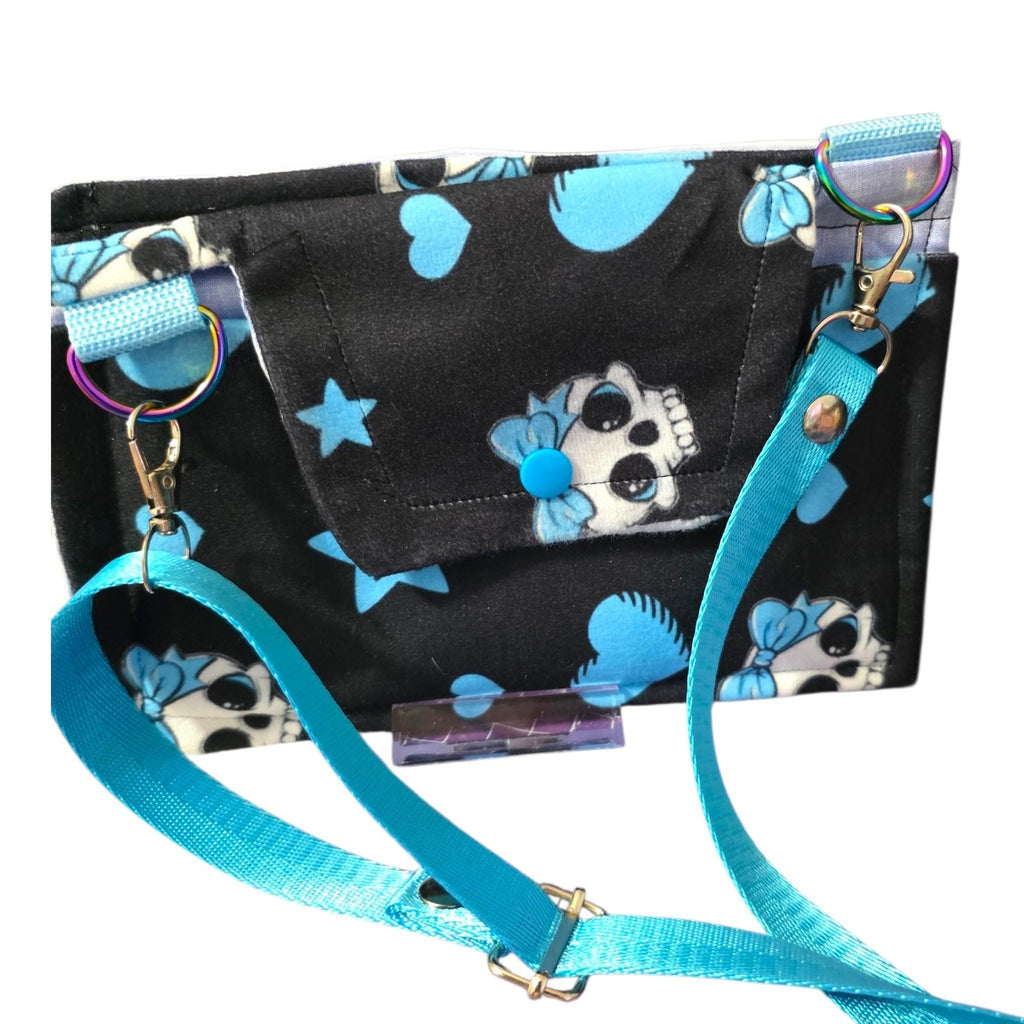 Gothic Skull Cell Phone Crossbody Bag W/3 Compartments Black & Blue