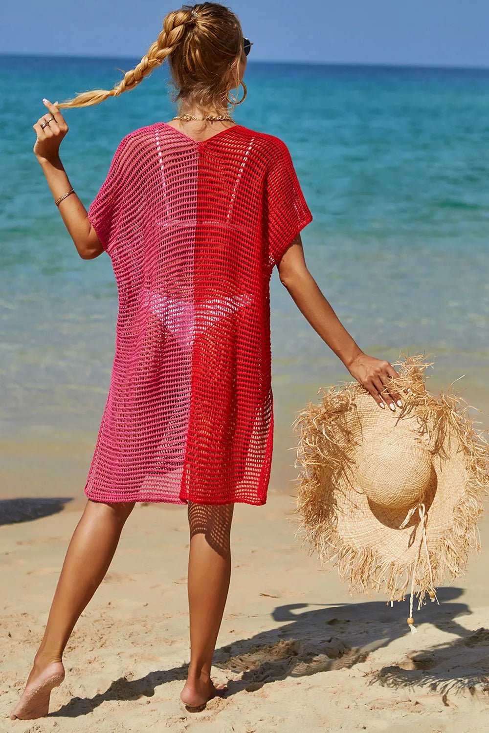 Angel Wings Openwork Contrast Slit Knit Cover Up - JUST - JEN BOUTIQUE