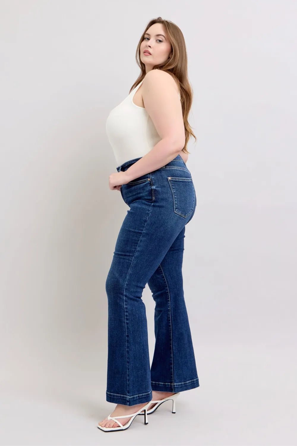 Judy Blue Full Size High Rise Flare Jeans with Pockets Plus Size - JUST - JEN BOUTIQUE
