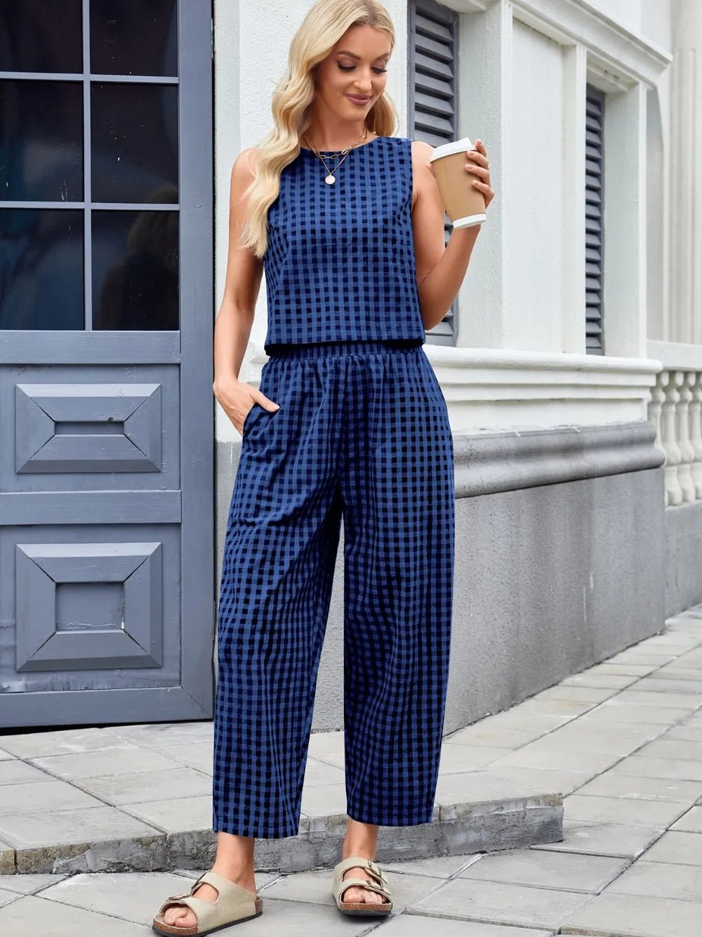 Plaid Sleeveless Top and Pants Set - JUST - JEN BOUTIQUE