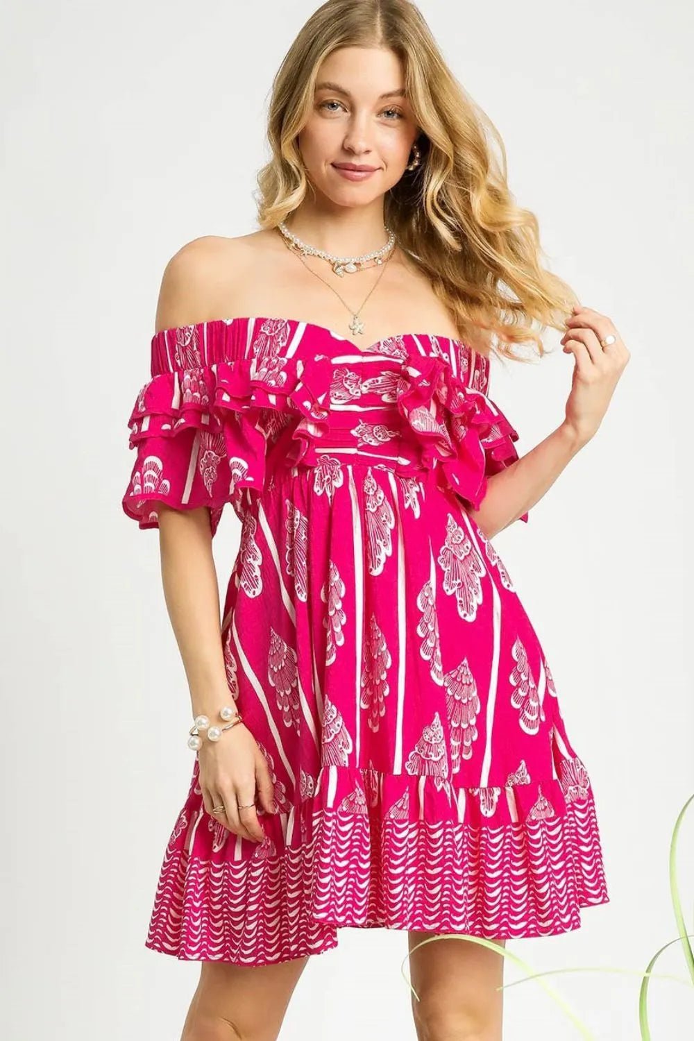 Umgee Off - Shoulder Paisley Print Ruffled Mini Dress - JUST - JEN BOUTIQUE