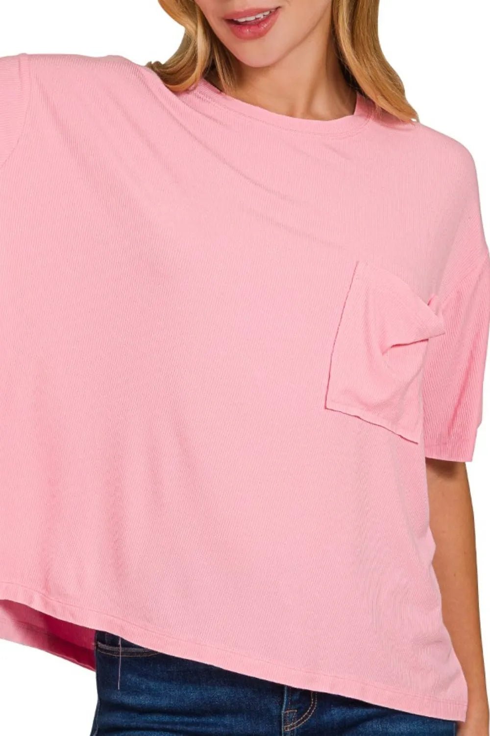 Zenana Oversized Ribbed Round Neck Short Sleeve Tee - JUST - JEN BOUTIQUE