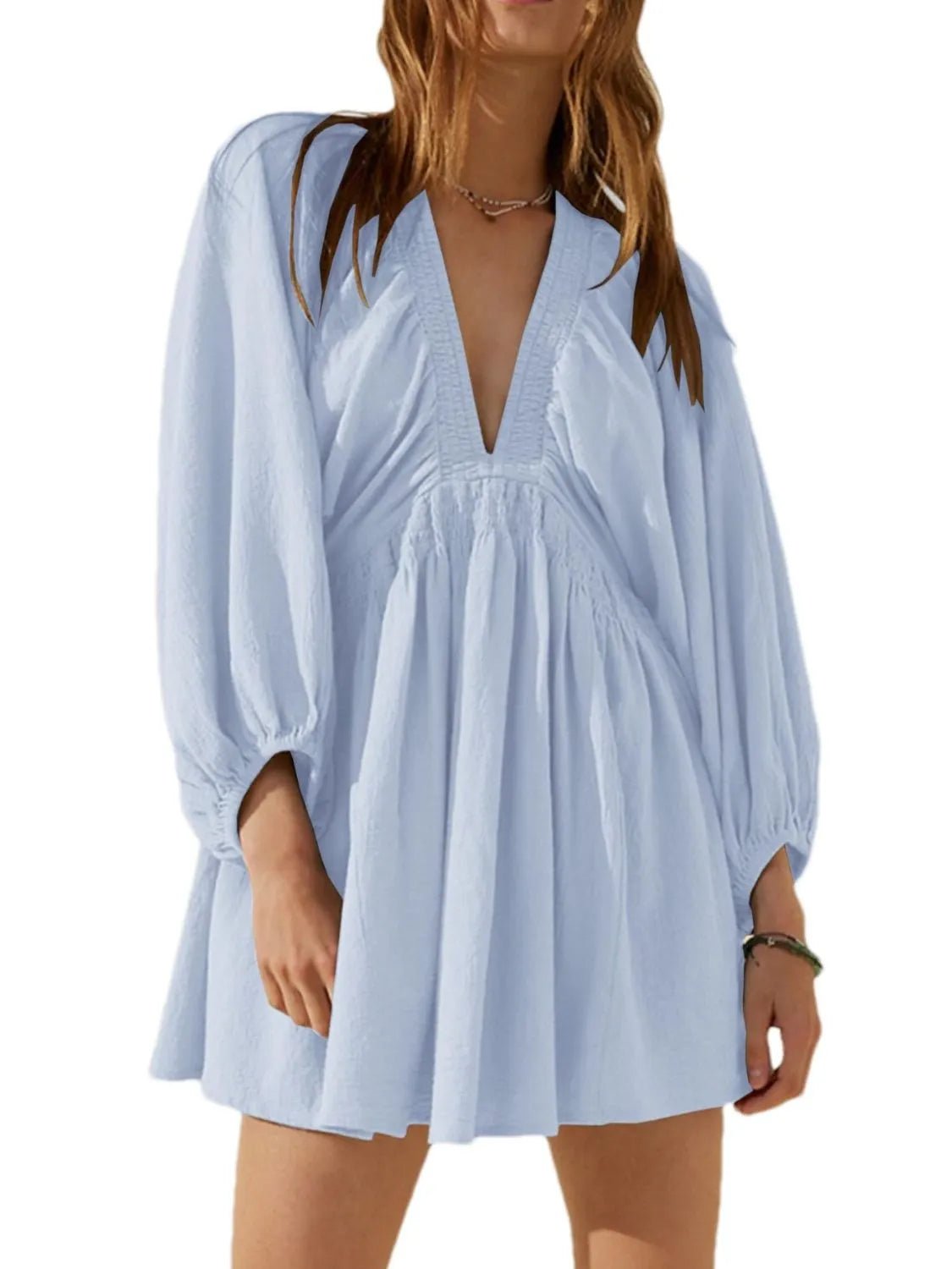 Textured V - Neck Mini Dress - JUST - JEN BOUTIQUE