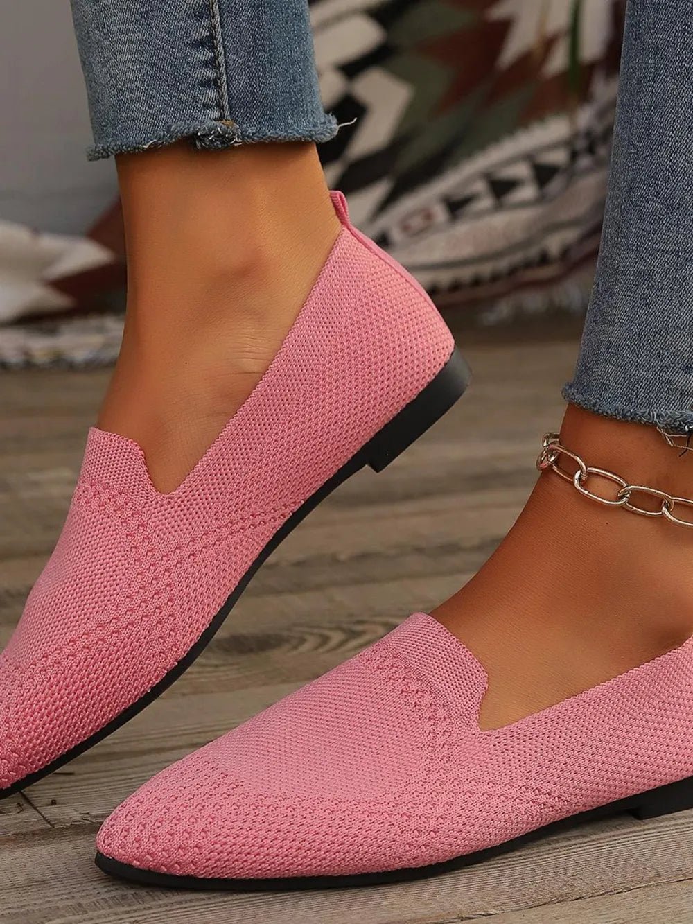 Point Toe Mesh Flats Slip - Ons - JUST - JEN BOUTIQUE