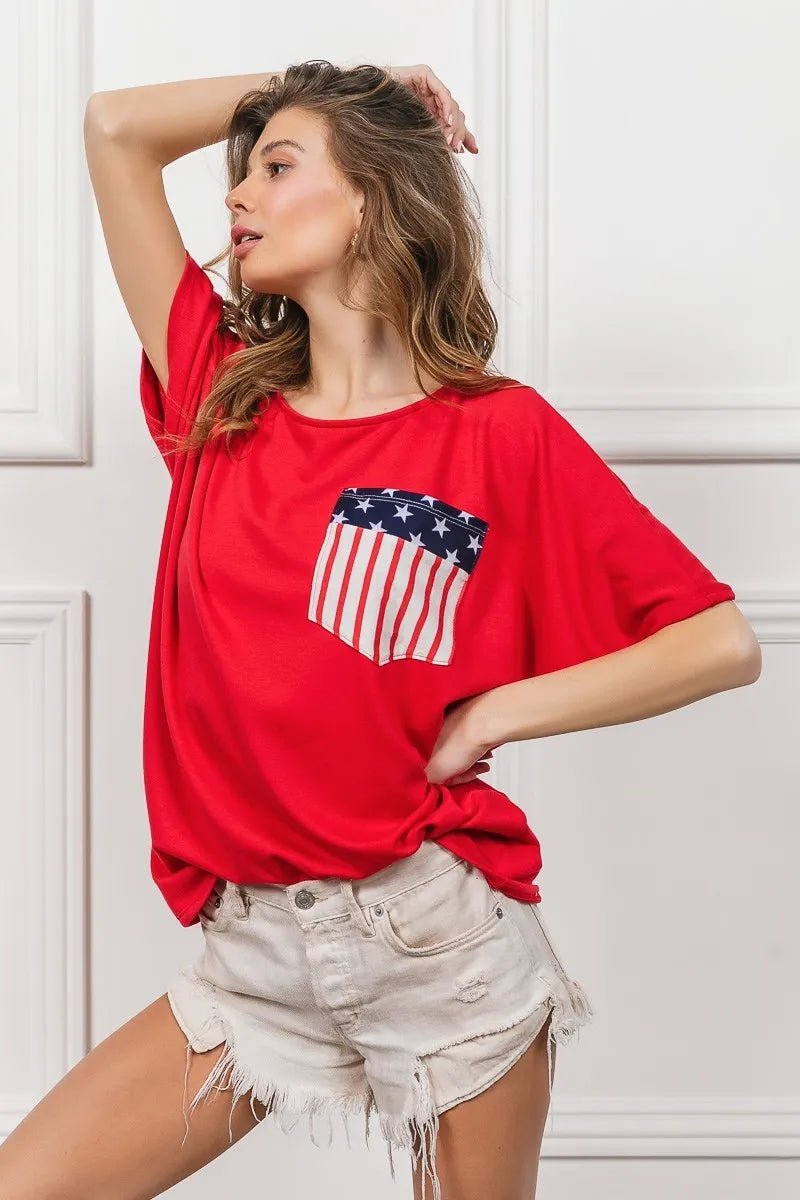 BiBi French Terry With Front Pocket Dolman Sleeves Top - JUST - JEN BOUTIQUE