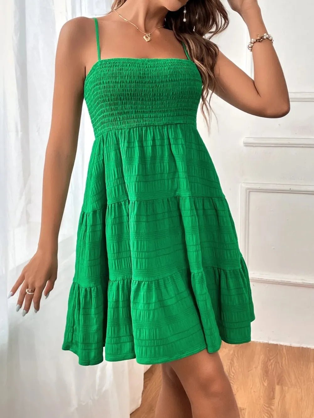 Tiered Smocked Square Neck Cami Dress - JUST - JEN BOUTIQUE