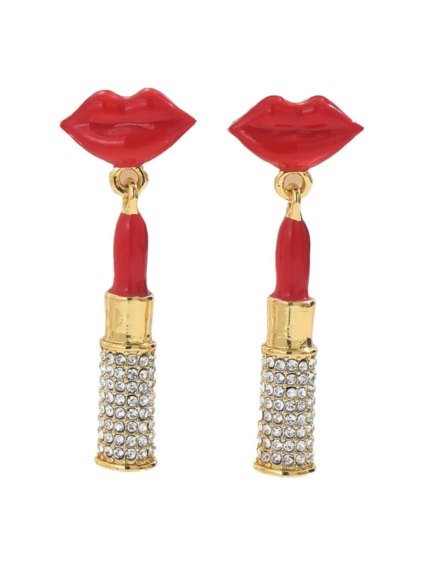 Stainless Steel Resin Lips Lipstick Rhinestone Earrings - JUST - JEN BOUTIQUE